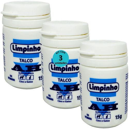 TALCO PÓ ANTISSÉPTICO AH 15G PARA CÃES E GATOS LIMPINHO KIT COM 3 TALCO PÓ ANTISSÉPTICO AH 15G PARA CÃES E GATOS LIMPINHO KIT COM 3