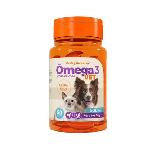 ÔMEGA 3 VET 500MG COM 60 CÁPSULAS PARA CÃES E GATOS