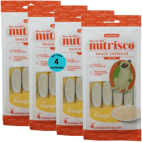 SNACK CREMOSO NUTRISCO CÃES 14G FRANGO COM 4 UN - KIT COM 4