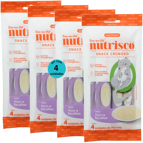 SNACK CREMOSO NUTRISCO GATOS 14G ATUM E BACALHAU COM 4 UN - KIT COM 4