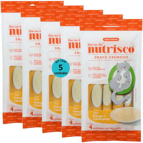 SNACK CREMOSO NUTRISCO GATOS 14G FRANGO E CARANGUEJO COM 4 UN - KIT COM 5