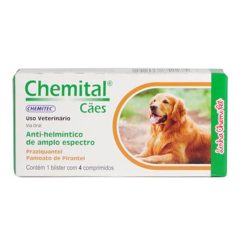 Vermífugos Chemital Cães Chemitec c/ 4 Comprimidos Vermífugos Chemital Cães Chemitec c/ 4 Comprimidos