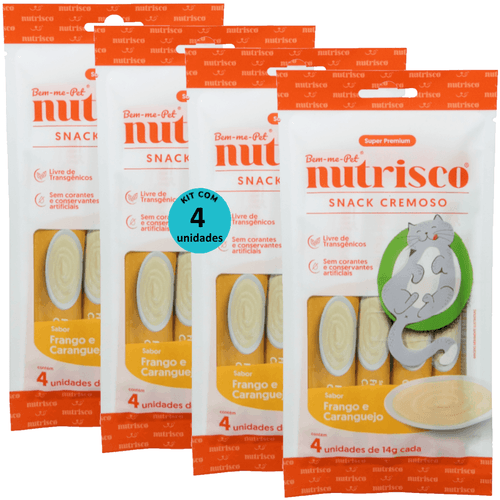 SNACK CREMOSO NUTRISCO GATOS 14G FRANGO E CARANGUEJO COM 4 UN - KIT COM 4 SNACK CREMOSO NUTRISCO GATOS 14G FRANGO E CARANGUEJO COM 4 UN - KIT COM 4