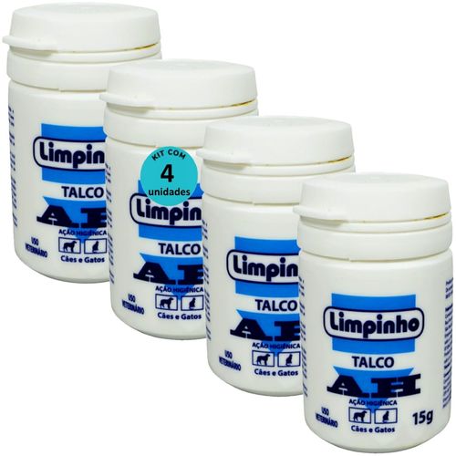 TALCO PÓ ANTISSÉPTICO AH 15G PARA CÃES E GATOS LIMPINHO KIT COM 4