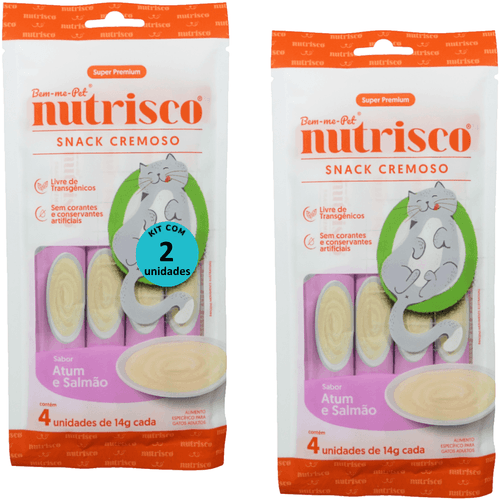 SNACK CREMOSO NUTRISCO GATOS ADULTOS 14G ATUM E SALMÃO COM 4 UN - KIT COM 2 SNACK CREMOSO NUTRISCO GATOS ADULTOS 14G ATUM E SALMÃO COM 4 UN - KIT COM 2