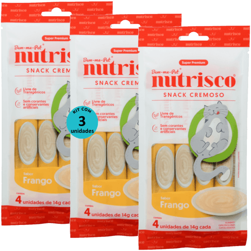SNACK CREMOSO NUTRISCO GATOS ADULTOS 14G FRANGO COM 4 UN - KIT COM 3