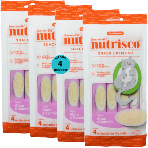 SNACK CREMOSO NUTRISCO GATOS ADULTOS 14G ATUM E SALMÃO COM 4 UN - KIT COM 4