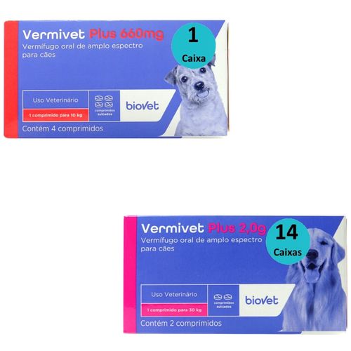 1 VERMIVET PLUS 660MG COM 4 COMPRIMIDOS + 14 VERMIVET PLUS 2,0G COM 2 COMPRIMIDOS 1 VERMIVET PLUS 660MG COM 4 COMPRIMIDOS + 14 VERMIVET PLUS 2,0G COM 2 COMPRIMIDOS