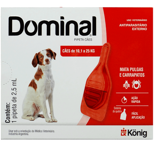 DOMINAL PIPETA PARA CÃES 10,1 A 25KG 2,5ML VERMELHO PREVENÇÃO PULGAS E CARRAPATOS