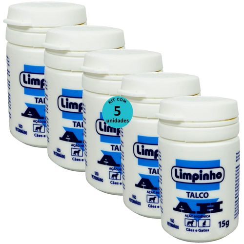 TALCO PÓ ANTISSÉPTICO AH 15G PARA CÃES E GATOS LIMPINHO KIT COM 5