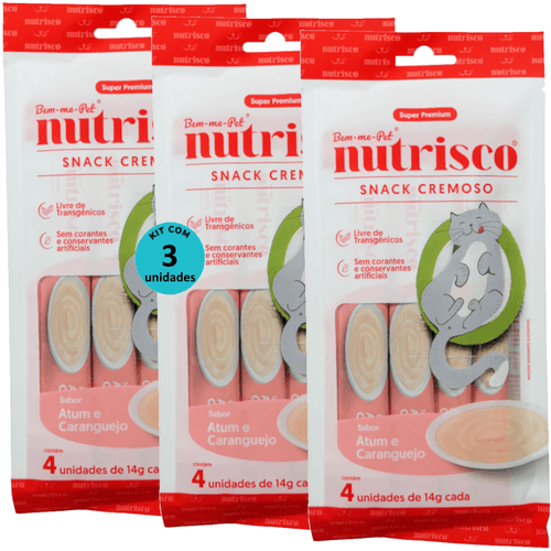 SNACK CREMOSO NUTRISCO GATOS 14G ATUM E CARANGUEJO COM 4 UN - KIT COM 3 SNACK CREMOSO NUTRISCO GATOS 14G ATUM E CARANGUEJO COM 4 UN - KIT COM 3
