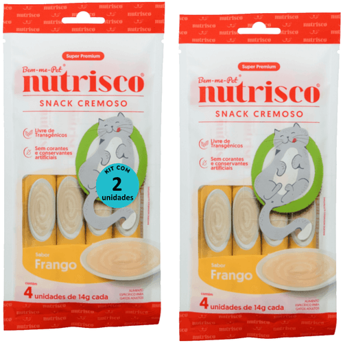 SNACK CREMOSO NUTRISCO GATOS ADULTOS 14G FRANGO COM 4 UN - KIT COM 2