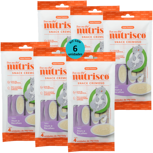 SNACK CREMOSO NUTRISCO GATOS 14G ATUM E BACALHAU COM 4 UN - KIT COM 6