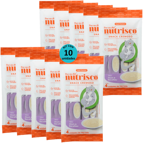 SNACK CREMOSO NUTRISCO GATOS 14G ATUM E BACALHAU COM 4 UN - KIT COM 10