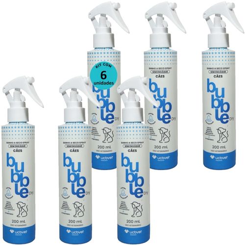 BANHO A SECO BUBBLE DRY SPRAY 200ML PARA CÃES KIT COM 6
