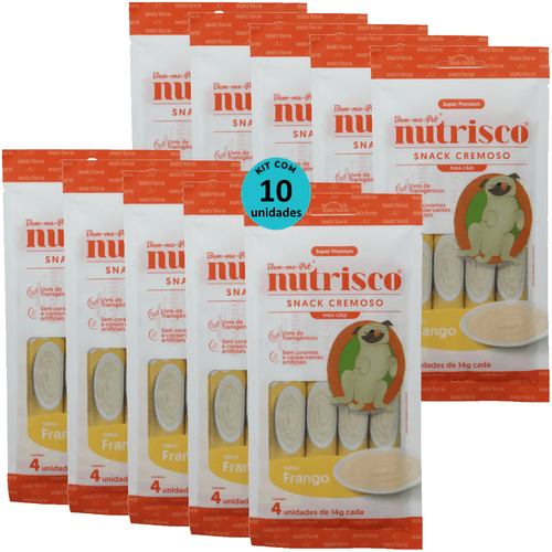 SNACK CREMOSO NUTRISCO CÃES 14G FRANGO COM 4 UN - KIT COM 10