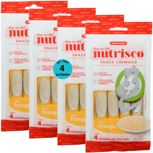SNACK CREMOSO NUTRISCO GATOS ADULTOS 14G FRANGO COM 4 UN - KIT COM 4