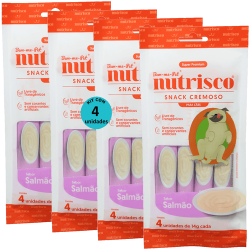 SNACK CREMOSO NUTRISCO CÃES 14G SALMÃO COM 4 UN - KIT COM 4