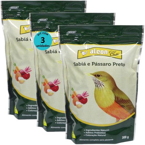 ALCON ECO CLUB SABIÁ E PÁSSARO PRETO 300G KIT COM 3 RAÇÃO PARA PÁSSAROS