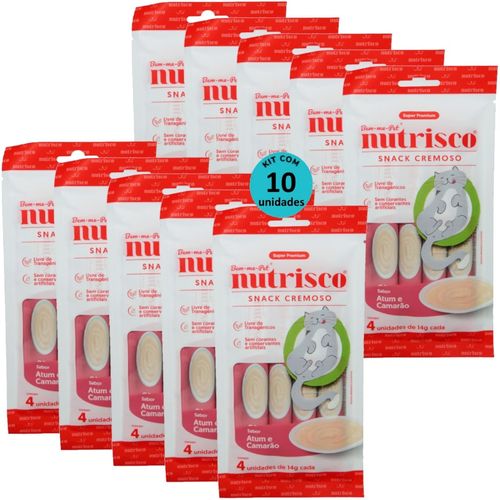SNACK CREMOSO NUTRISCO GATOS 14G ATUM E CAMARÃO COM 4 UN - KIT COM 10