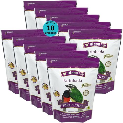 ALCON CLUB FARINHADA SILVESTRES 250G SUPER PREMIUM KIT COM 10 PARA AZULÃO, BICUDO, COLEIRO, CABOCLINHO, CURIÓ, PÁSSARO-PRETO, SABIÁ, TRINCA-FERRO