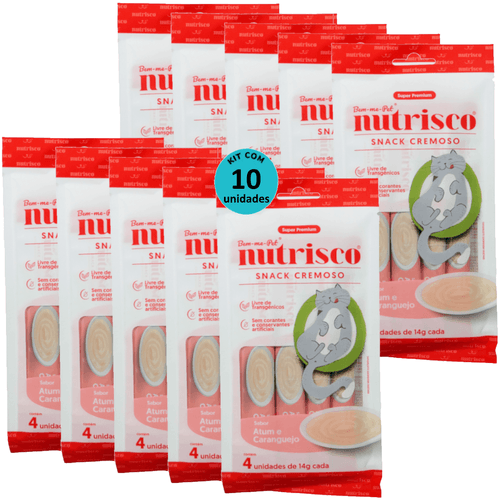 SNACK CREMOSO NUTRISCO GATOS 14G ATUM E CARANGUEJO COM 4 UN - KIT COM 10 SNACK CREMOSO NUTRISCO GATOS 14G ATUM E CARANGUEJO COM 4 UN - KIT COM 10