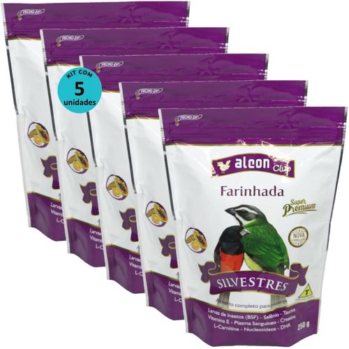 ALCON CLUB FARINHADA SILVESTRES 250G SUPER PREMIUM KIT COM 5 PARA AZULÃO, BICUDO, COLEIRO, CABOCLINHO, CURIÓ, PÁSSARO-PRETO, SABIÁ, TRINCA-FERRO