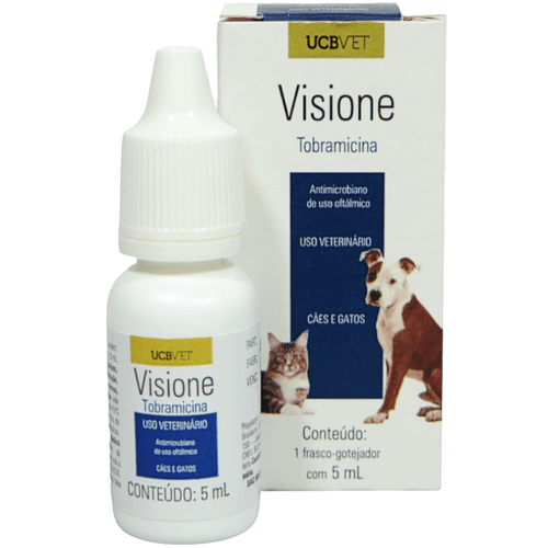 Visione Colírio Tobramicina 5ml Para Cães e Gatos ucbvet Visione Colírio Tobramicina 5ml Para Cães e Gatos ucbvet