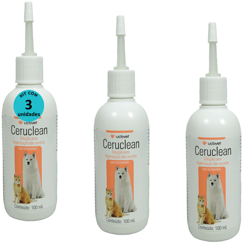 Ceruclean 100ml Solução Para Higienização dos Ouvidos Para Cães e Gatos Kit Com 3