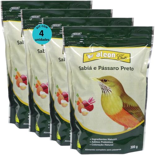 ALCON ECO CLUB SABIÁ E PÁSSARO PRETO 300G KIT COM 4 RAÇÃO PARA PÁSSAROS
