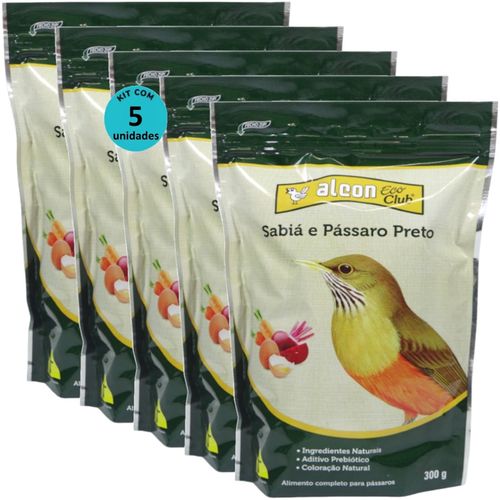 ALCON ECO CLUB SABIÁ E PÁSSARO PRETO 300G KIT COM 5 RAÇÃO PARA PÁSSAROS
