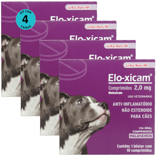 Elo-xicam 2,0mg Com 10 Comprimidos Para Cães Chemitec Kit Com 4