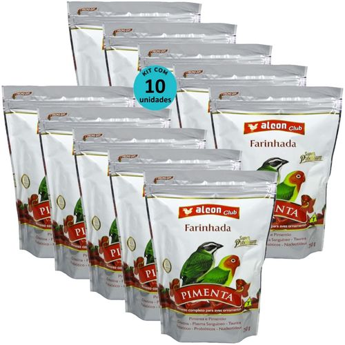 ALCON CLUB FARINHADA PIMENTA 250G SUPER PREMIUM KIT COM 10 RAÇÃO PARA AVES
