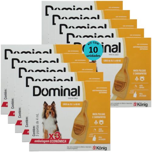 DOMINAL PIPETA PARA CÃES 25,1 A 40KG 4ML LARANJA COM 3 UNID. KIT COM 10 CXS DOMINAL PIPETA PARA CÃES 25,1 A 40KG 4ML LARANJA 3 UNID. KIT COM 10 CXS PREVENÇÃO DE PULGAS E CARRAPATOS
