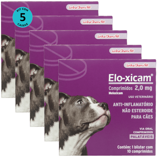 Elo-xicam 2,0mg Com 10 Comprimidos Para Cães Chemitec Kit Com 5 Elo-xicam 2,0mg Com 10 Comprimidos Para Cães Chemitec Kit Com 5
