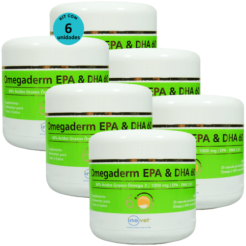 Omegaderm EPA & DHA 60 Suplemento Cães e Gatos 1000mg C/ 30 Cápsulas Kit Com 6 Omegaderm EPA & DHA 60 Suplemento Cães e Gatos 1000mg C/ 30 Cápsulas Kit Com 6