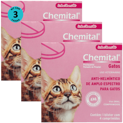 Chemital Com 4 Comprimidos Chemitec Vermífugo Para Gatos Kit Com 3 Cx Chemital Com 4 Comprimidos Chemitec Vermífugo Para Gatos Kit Com 3 Cx
