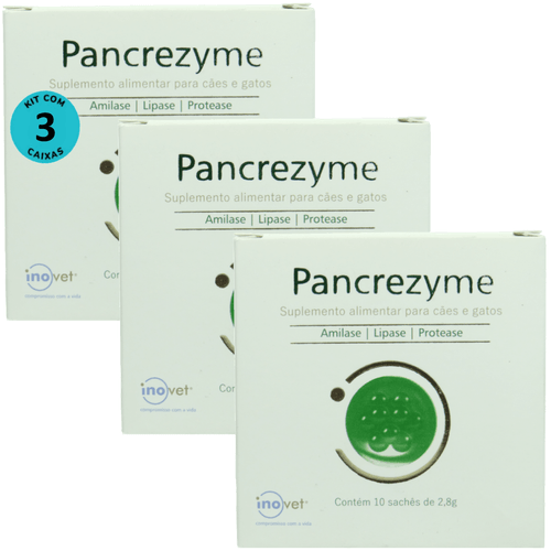 Pancrezyme Suplemento Para Cães e Gatos 2,8g C/ 10 Sachê Kit Com 3