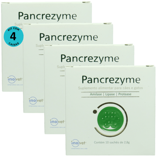 Pancrezyme Suplemento Para Cães e Gatos 2,8g C/ 10 Sachê Kit Com 4
