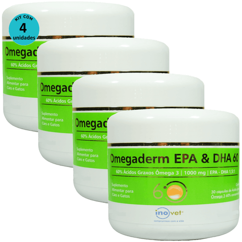 Omegaderm EPA & DHA 60 Suplemento Cães e Gatos 1000mg C/ 30 Cápsulas Kit Com 4 Omegaderm EPA & DHA 60 Suplemento Cães e Gatos 1000mg C/ 30 Cápsulas Kit Com 4