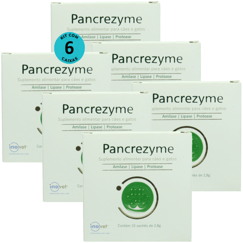 Pancrezyme Suplemento Para Cães e Gatos 2,8g C/ 10 Sachê Kit Com 6