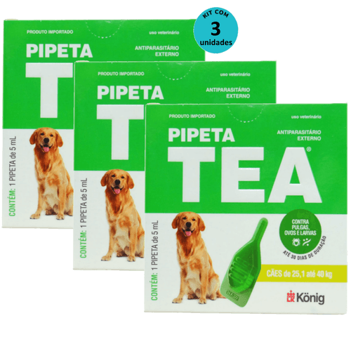 Pipeta Tea 5 ml Antiparasitário Contra Pulgas para Cães de 25,1 até 40 Kg - König Kit Com 3 Pipeta Tea 5 ml Antiparasitário Contra Pulgas para Cães de 25,1 até 40 Kg - König Kit Com 3
