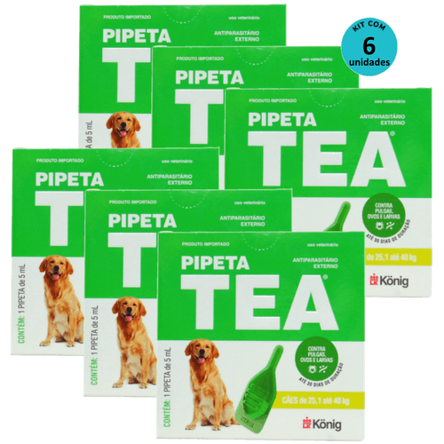 Pipeta Tea 5 ml Antiparasitário Contra Pulgas para Cães de 25,1 até 40 Kg - König Kit Com 6