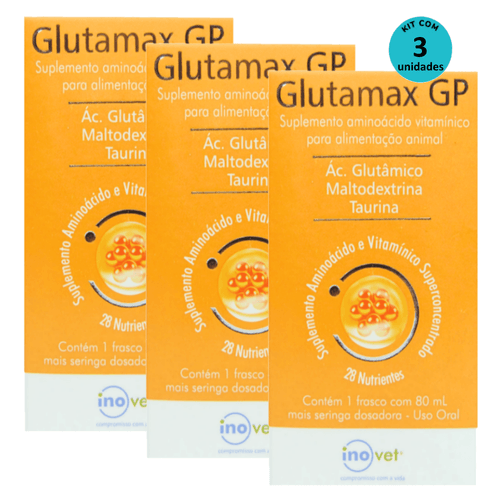 Kit 3 Glutamax GP Suplemento P/ Animais 80ml- Inovet Kit 3 Glutamax GP Suplemento P/ Animais 80ml- Inovet