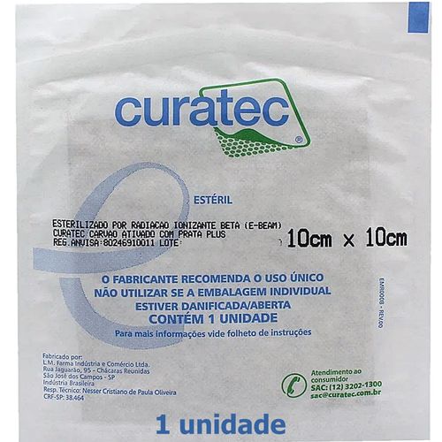 Curativo de Carvão Ativado com Prata Plus Curatec - 10x10 cm - Unidade Curativo de Carvão Ativado com Prata Plus Curatec - 10x10 cm - Unidade