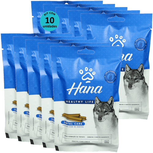 Kit 10 Snacks Hana Healthy Life Dental Care- Cuidado C/ os Dentes- P/ Cães Adultos- 100g