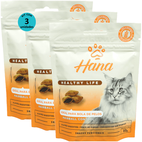 kit 3 Snacks Hana Healthy Life Hairball Control P/ Gatos Adultos- 60g kit 3 Snacks Hana Healthy Life Hairball Control P/ Gatos Adultos- 60g