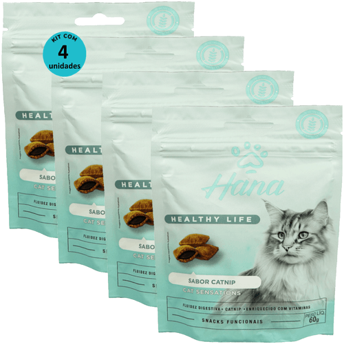 Kit 4 Snacks Hana Healthy Life Cat Sensations P/ Gatos Adultos- 60g Kit 4 Snacks Hana Healthy Life Cat Sensations P/ Gatos Adultos- 60g