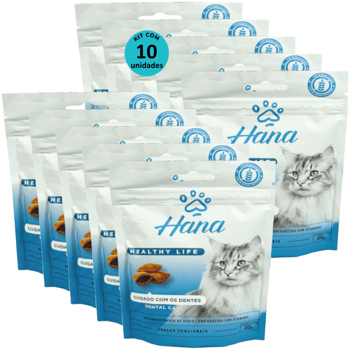 Kit 10 Snacks Hana Healthy Life Dental Care P/ Gatos Adultos- 60g