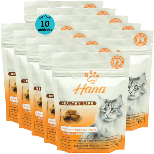 kit 10 Snacks Hana Healthy Life Hairball Control P/ Gatos Adultos- 60g kit 10 Snacks Hana Healthy Life Hairball Control P/ Gatos Adultos- 60g